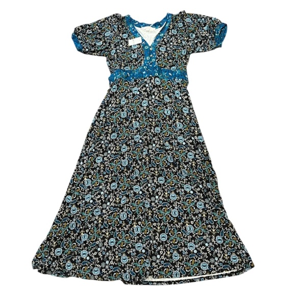 NWT LOFT Boho Patterned Dress w/ Puff Sleeves Cottagecore Size Small Paisley - Picture 2 of 14